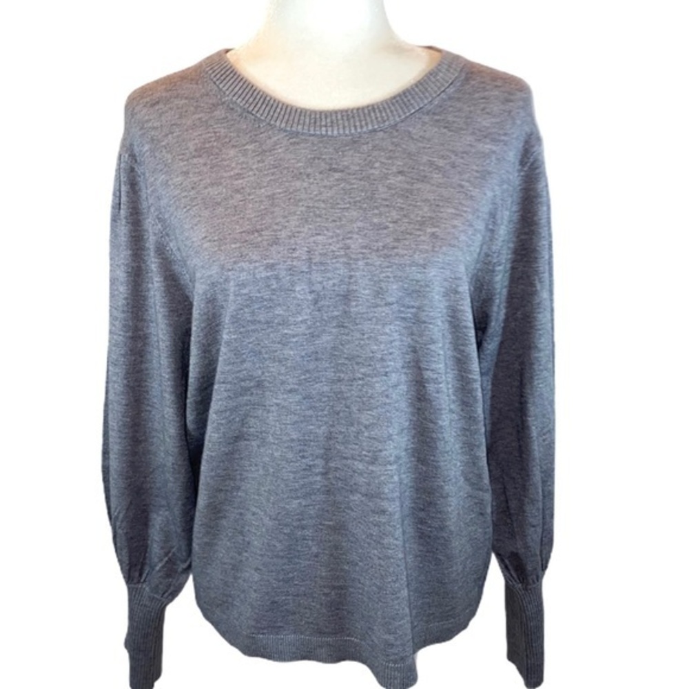 Magaschoni sz XL gray long balloon sleeve round neck pullover soft knit sweater